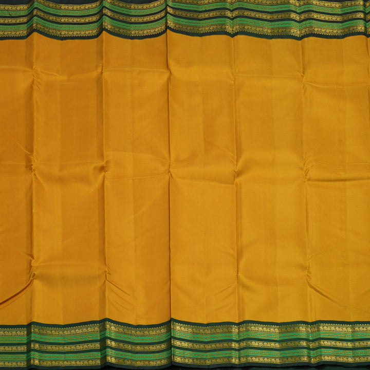 Hayagrivas Handloom Mustard Kanjivaram Silk Saree with Bottle Green Border KBE2450C7-1
