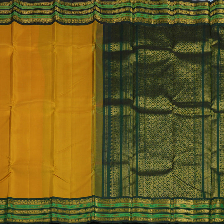 Hayagrivas Handloom Mustard Kanjivaram Silk Saree with Bottle Green Border KBE2450C7-1