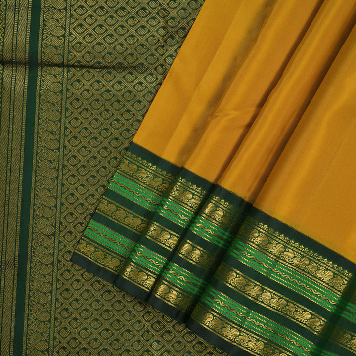 Hayagrivas Handloom Mustard Kanjivaram Silk Saree with Bottle Green Border KBE2450C7-1