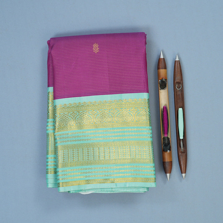 Hayagrivas Handloom Vadamalli Purple Kanjivaram Silk Saree with Bright Teal Border KBE2450C9-1