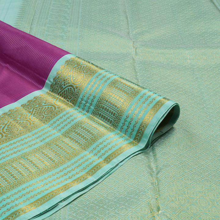 Hayagrivas Handloom Vadamalli Purple Kanjivaram Silk Saree with Bright Teal Border KBE2450C9-1