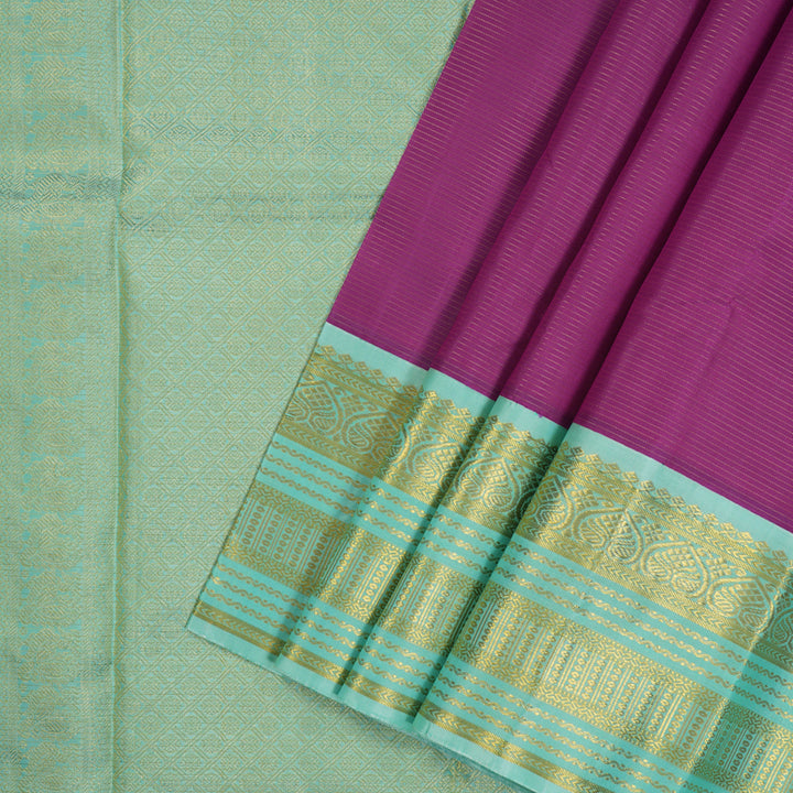 Hayagrivas Handloom Vadamalli Purple Kanjivaram Silk Saree with Bright Teal Border KBE2450C9-1