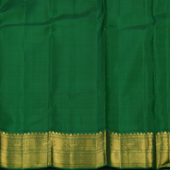 Hayagrivas Handloom Purplish-Blue Kanjivaram Silk Saree with Dark Green Border KBE2452C2-1