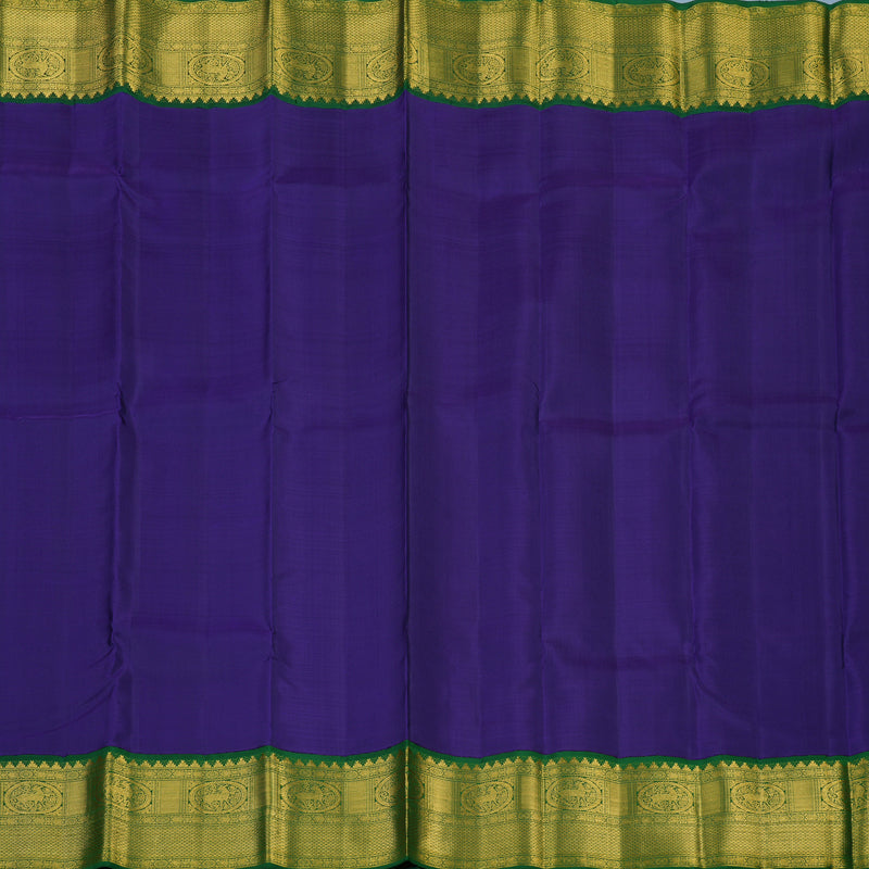 Hayagrivas Handloom Purplish-Blue Kanjivaram Silk Saree with Dark Green Border KBE2452C2-1