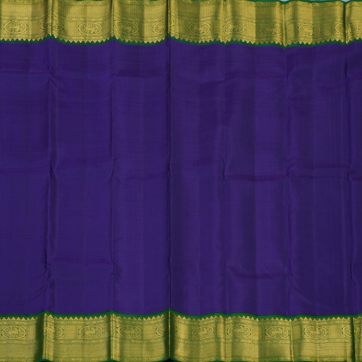 Hayagrivas Handloom Purplish-Blue Kanjivaram Silk Saree with Dark Green Border KBE2452C2-1