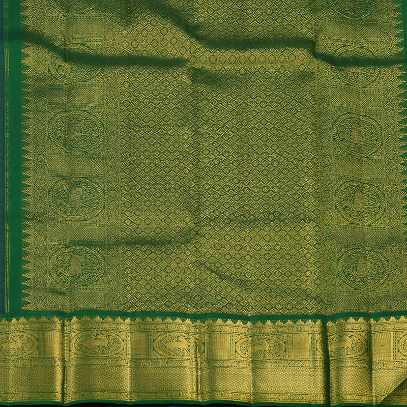 Hayagrivas Handloom Purplish-Blue Kanjivaram Silk Saree with Dark Green Border KBE2452C2-1