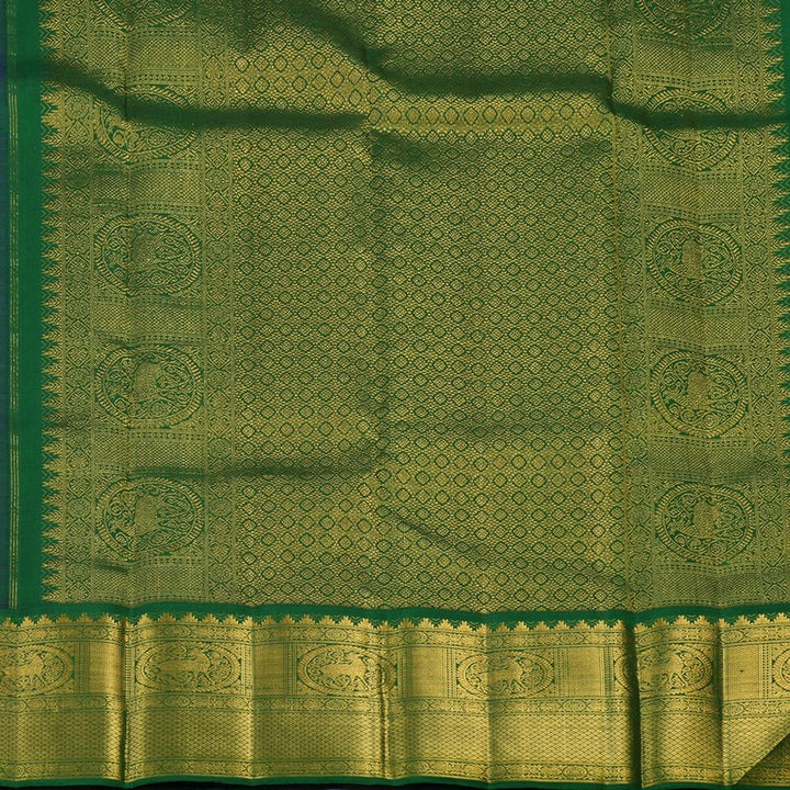 Hayagrivas Handloom Purplish-Blue Kanjivaram Silk Saree with Dark Green Border KBE2452C2-1