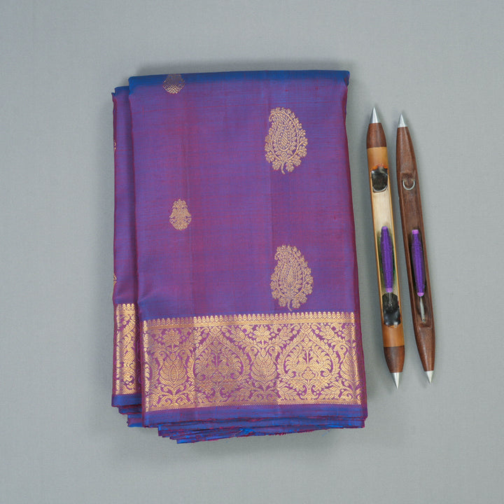 Hayagrivas Handloom Dual-Tone (Purple & Blue) Kanjivaram Silk Saree KBE2452C4-1