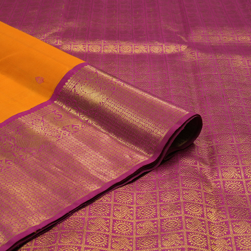 Hayagrivas Handloom Orange Kanjivaram Silk Saree with Magenta Border KBE2457C1-1