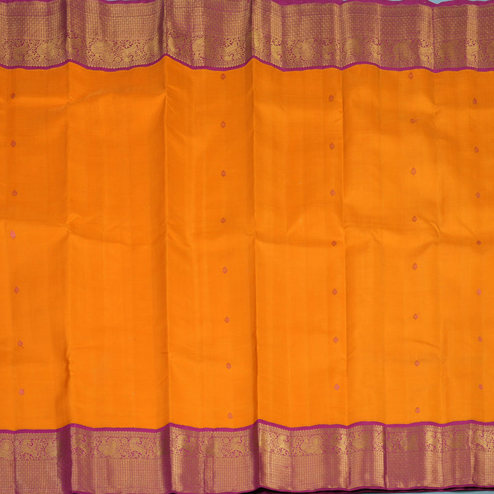 Hayagrivas Handloom Orange Kanjivaram Silk Saree with Magenta Border KBE2457C1-1