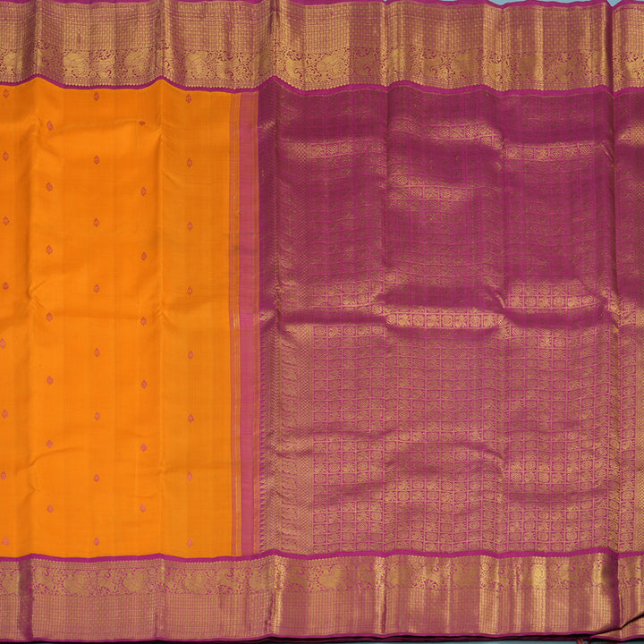 Hayagrivas Handloom Orange Kanjivaram Silk Saree with Magenta Border KBE2457C1-1
