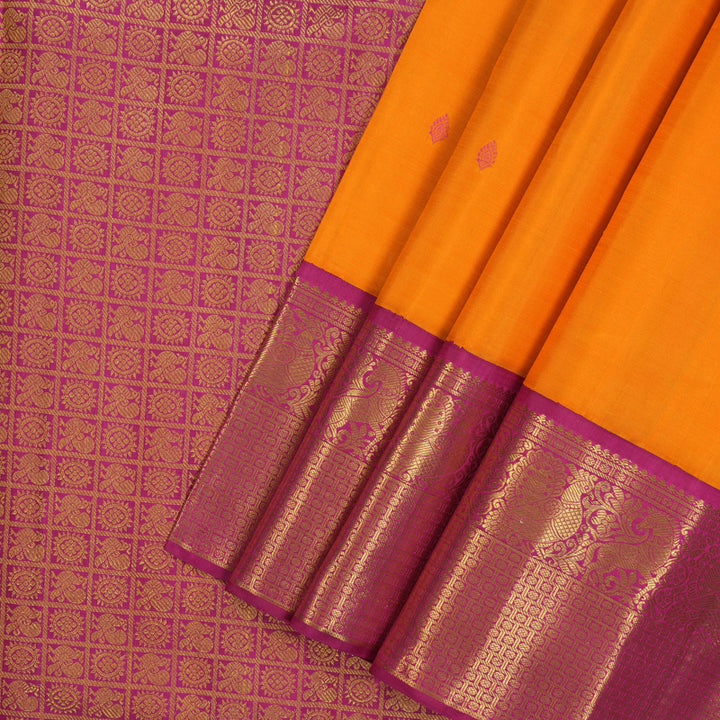 Hayagrivas Handloom Orange Kanjivaram Silk Saree with Magenta Border KBE2457C1-1