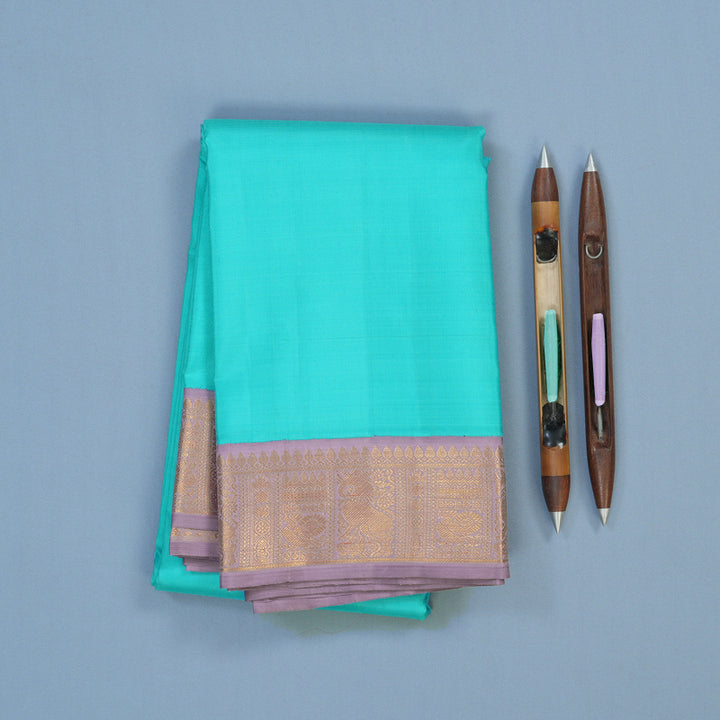 Hayagrivas Handloom Sky Blue Kanjivaram Silk Saree with Lavendar Border KBE2457C3-1