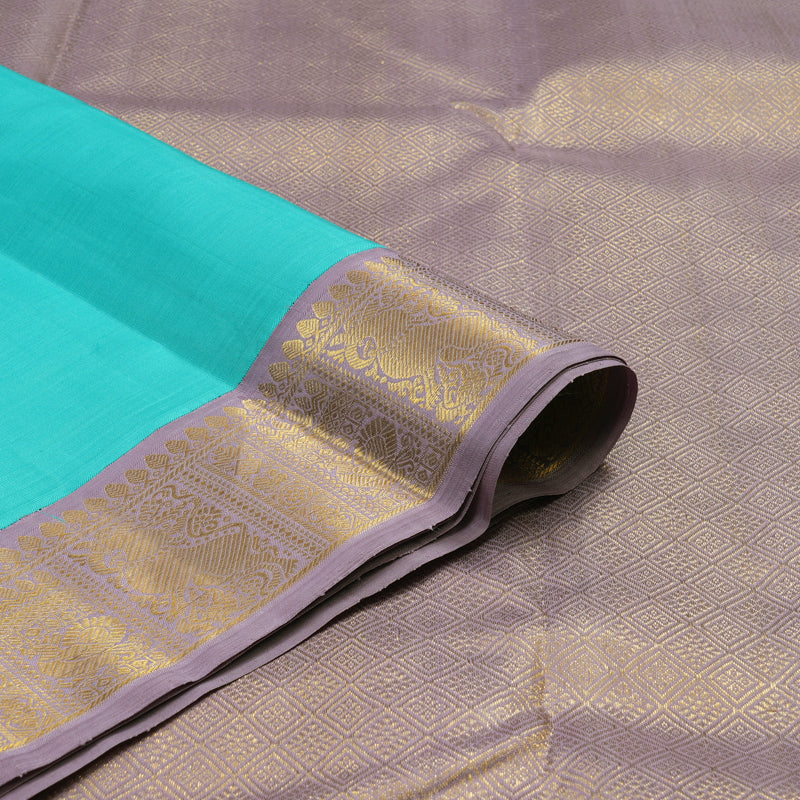 Hayagrivas Handloom Sky Blue Kanjivaram Silk Saree with Lavendar Border KBE2457C3-1