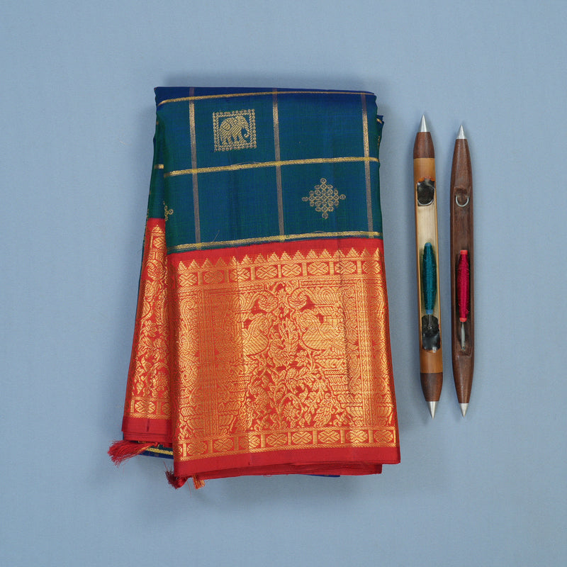 Hayagrivas Handloom Mayilkazhuthu Kanjivaram Silk Saree with Red Border KBE2457C6-1