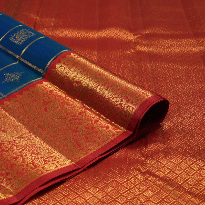 Hayagrivas Handloom Mayilkazhuthu Kanjivaram Silk Saree with Red Border KBE2457C6-1