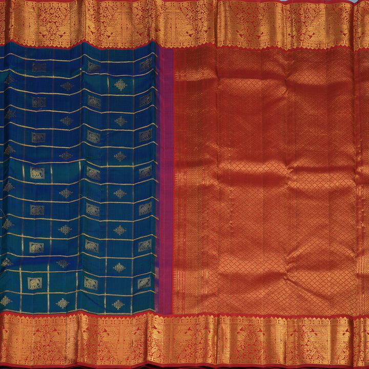 Hayagrivas Handloom Mayilkazhuthu Kanjivaram Silk Saree with Red Border KBE2457C6-1