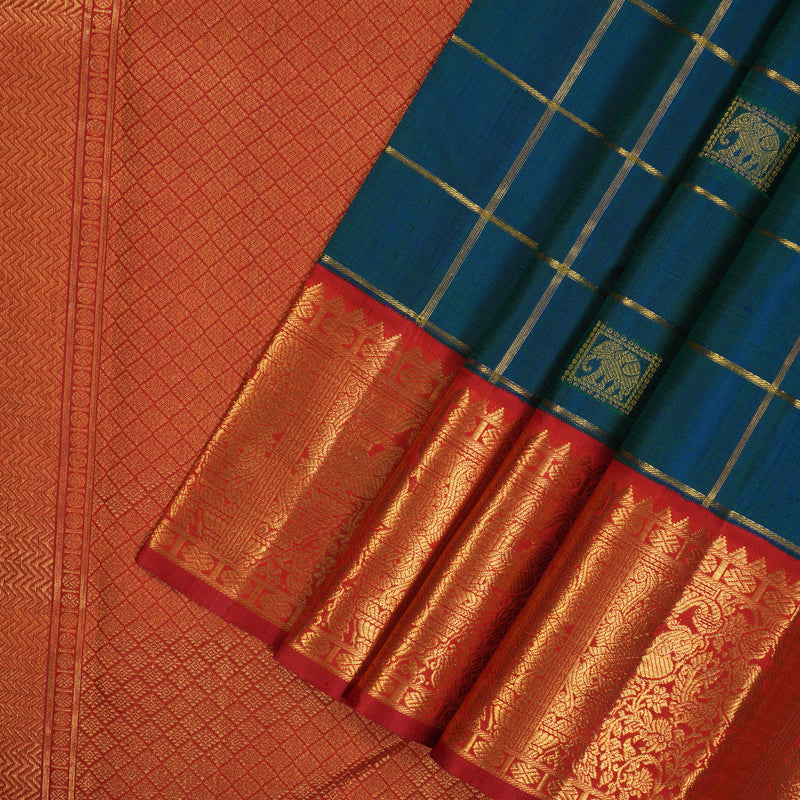 Hayagrivas Handloom Mayilkazhuthu Kanjivaram Silk Saree with Red Border KBE2457C6-1