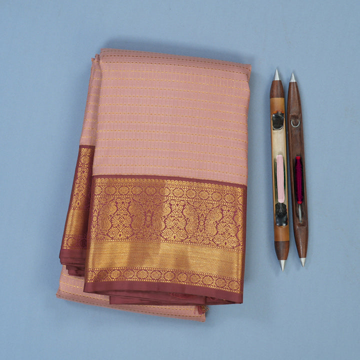 Hayagrivas Handloom Guava Pink Kanjivaram Silk Saree with Rosewood Pink Border KBE2457C9-1