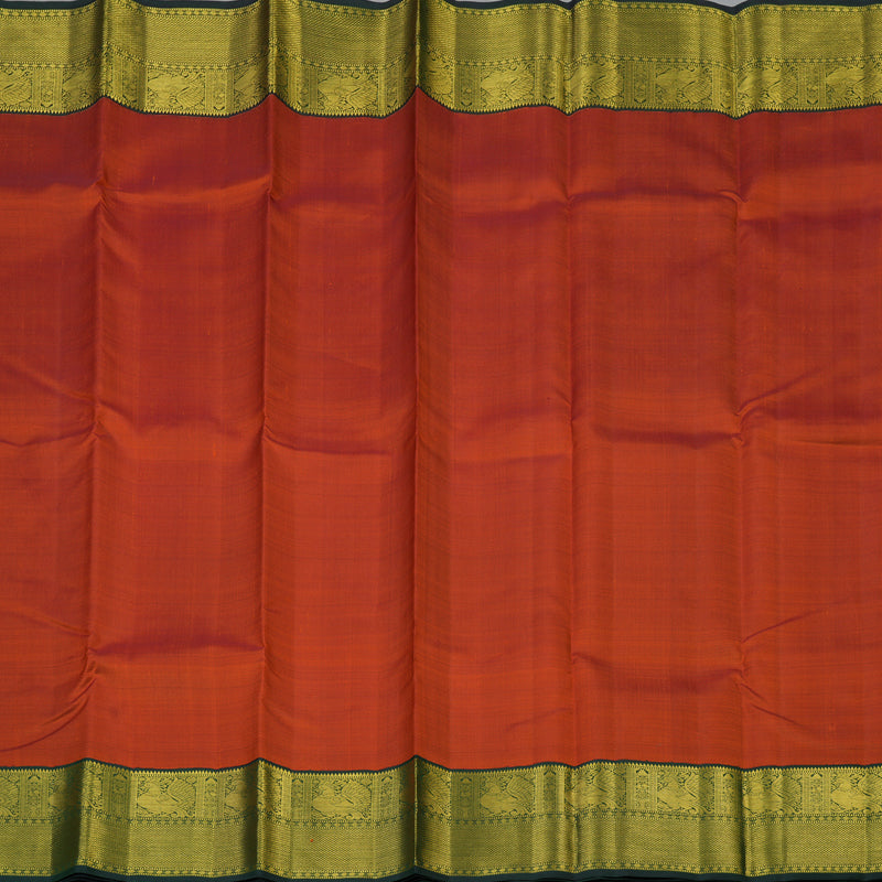 Hayagrivas Handloom Rust Orange Kanjivaram Silk Saree with Bottle Green Border KBE2460C7-1