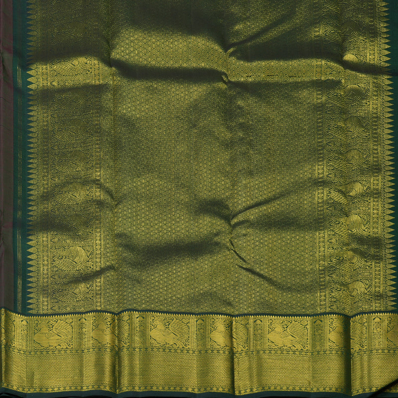 Hayagrivas Handloom Rust Orange Kanjivaram Silk Saree with Bottle Green Border KBE2460C7-1