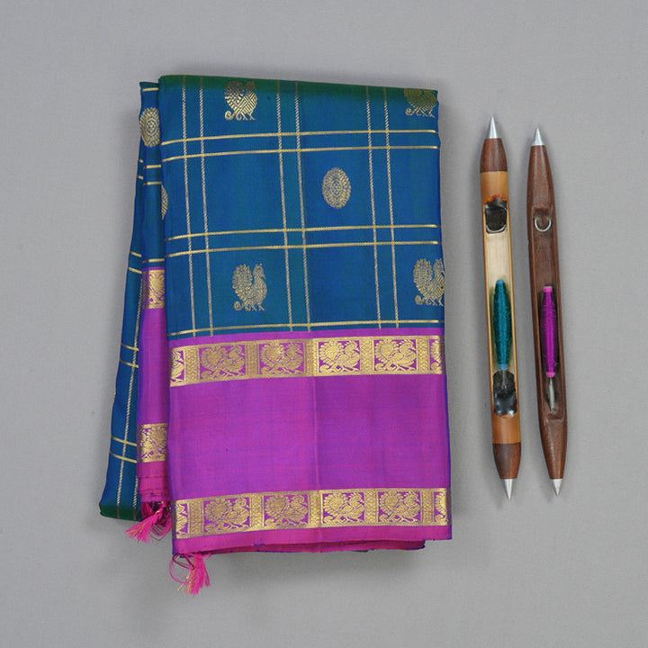 Hayagrivas Handloom Mayilkazhuthu Kanjivaram Silk Saree with Purple Border KBE2460C8-1