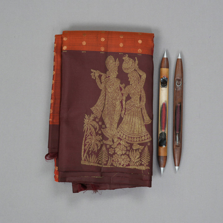 Hayagrivas Handloom Rust Orange Kanjivaram Silk Saree with Coffee Brown Border KBE2461C5-3