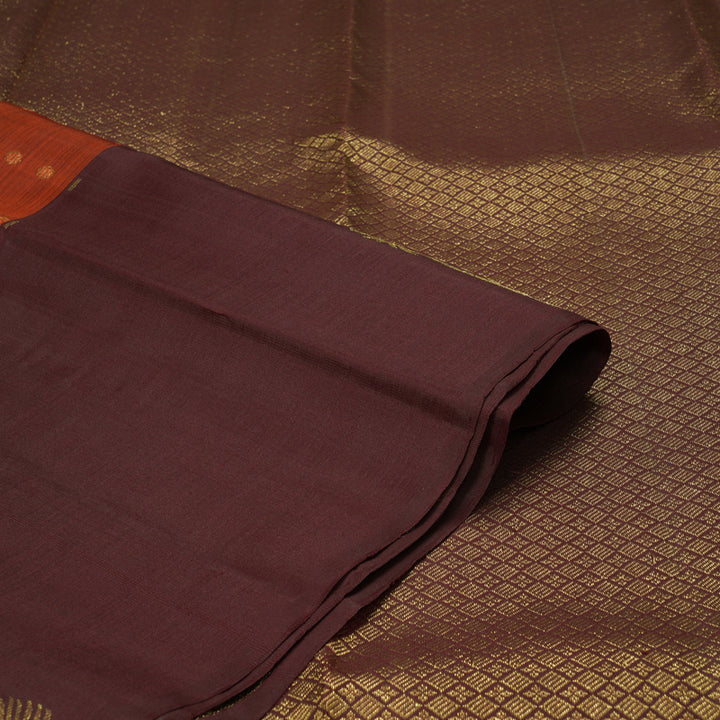 Hayagrivas Handloom Rust Orange Kanjivaram Silk Saree with Coffee Brown Border KBE2461C5-3