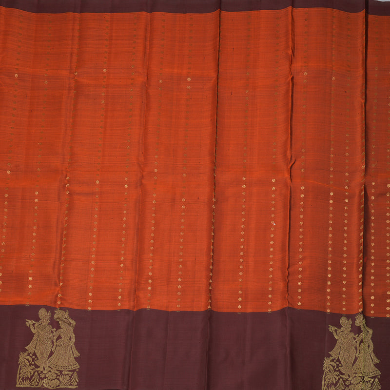 Hayagrivas Handloom Rust Orange Kanjivaram Silk Saree with Coffee Brown Border KBE2461C5-3