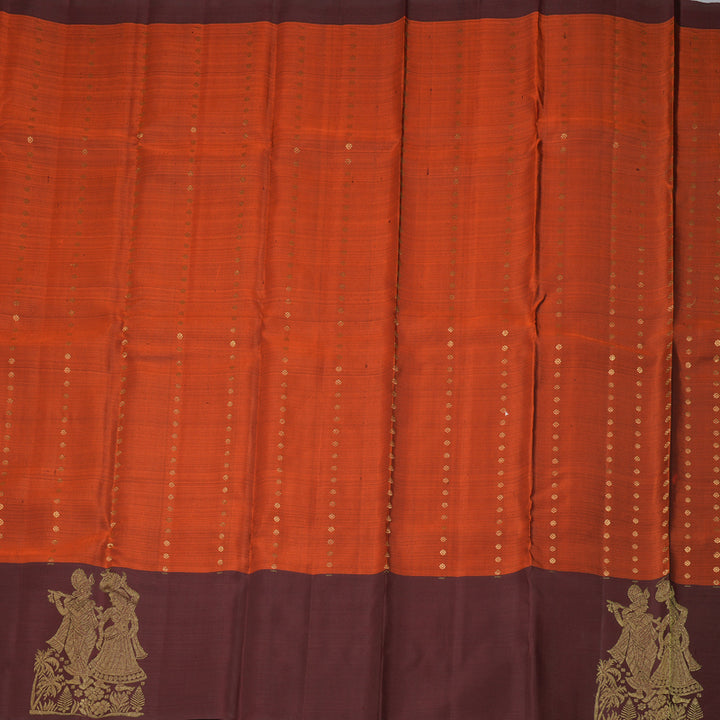 Hayagrivas Handloom Rust Orange Kanjivaram Silk Saree with Coffee Brown Border KBE2461C5-3