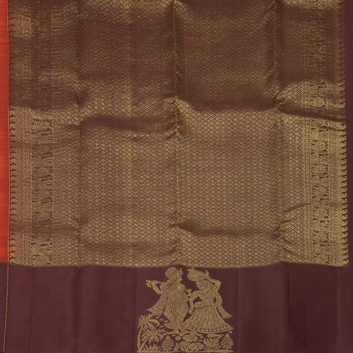 Hayagrivas Handloom Rust Orange Kanjivaram Silk Saree with Coffee Brown Border KBE2461C5-3