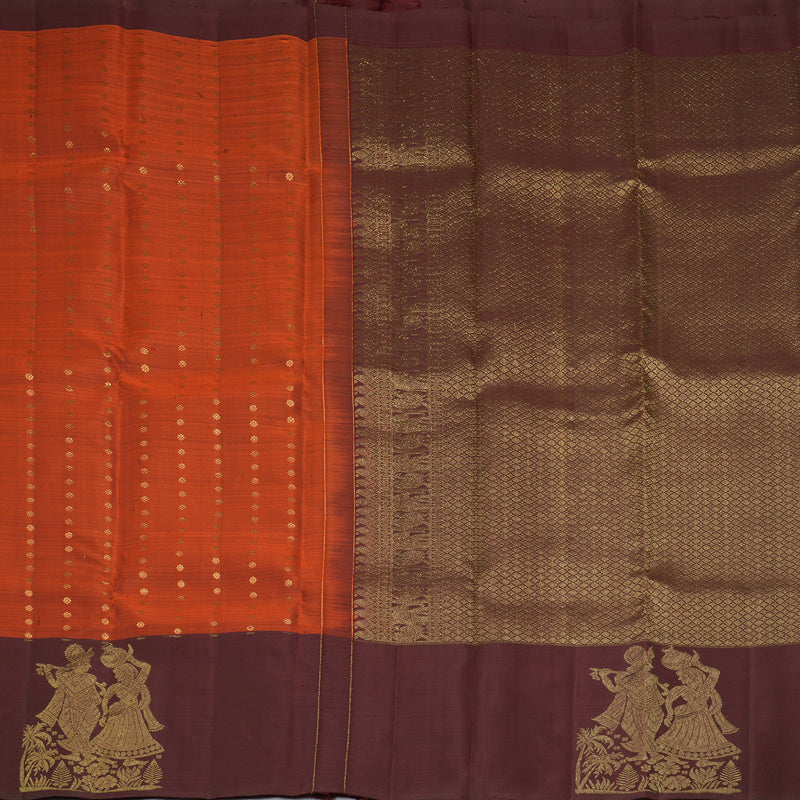 Hayagrivas Handloom Rust Orange Kanjivaram Silk Saree with Coffee Brown Border KBE2461C5-3
