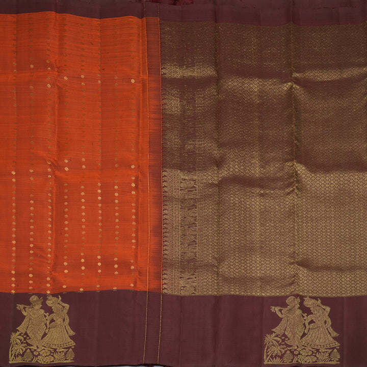 Hayagrivas Handloom Rust Orange Kanjivaram Silk Saree with Coffee Brown Border KBE2461C5-3