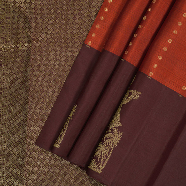 Hayagrivas Handloom Rust Orange Kanjivaram Silk Saree with Coffee Brown Border KBE2461C5-3