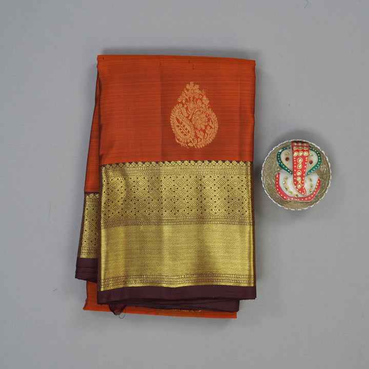 Hayagrivas Handloom Rust Orange Kanjivaram Silk Saree with Coffee Brow ...