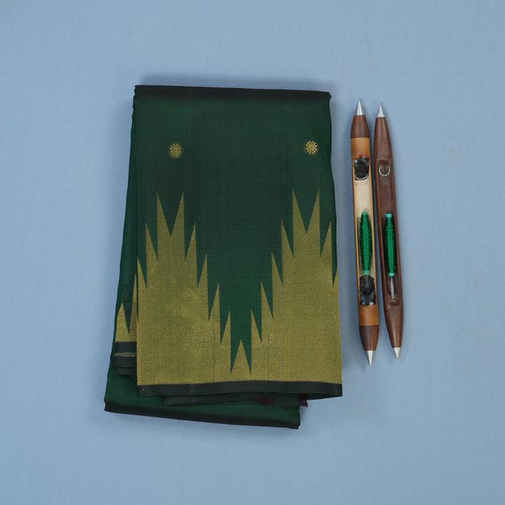 Hayagrivas Handloom Bottle Green Kanjivaram Silk Saree with Temple Border KBE2461C8-9