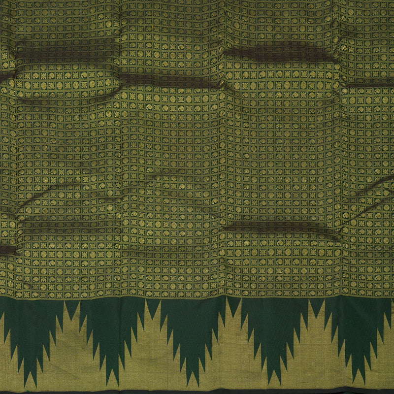 Hayagrivas Handloom Bottle Green Kanjivaram Silk Saree with Temple Border KBE2461C8-9