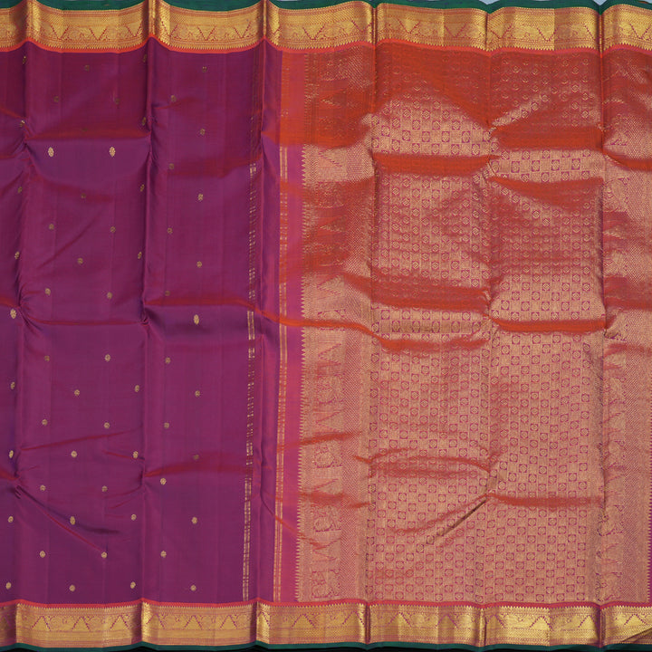Hayagrivas Handloom Purple Kanjivaram Silk Saree with Orangish-Pink Border KBE2466C12-1