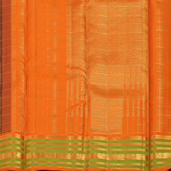 Hayagrivas Handloom Bottle Green Kanjivaram Silk Saree with Orange Border KBE2466C4-1