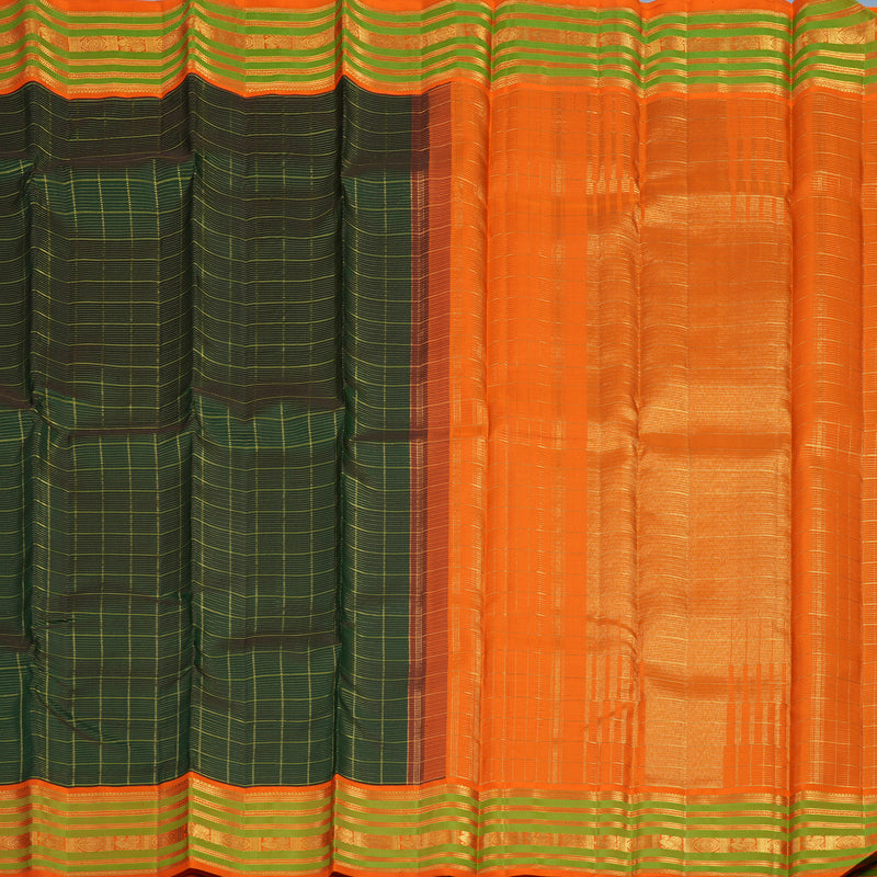 Hayagrivas Handloom Bottle Green Kanjivaram Silk Saree with Orange Border KBE2466C4-1
