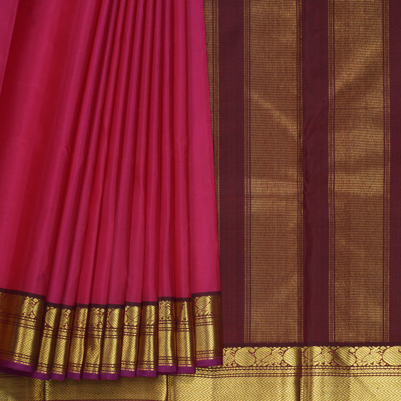 Hayagrivas Handloom Rani Pink Kanjivaram Silk Saree with Dark Maroon Border KBE2466C7-3