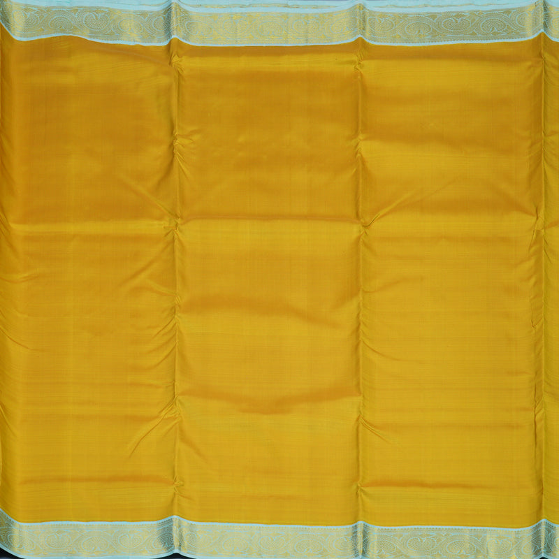 Hayagrivas Handloom Mango Yellow Ten Yards Silk Saree with Powder Blue Border KBE2467C1-10