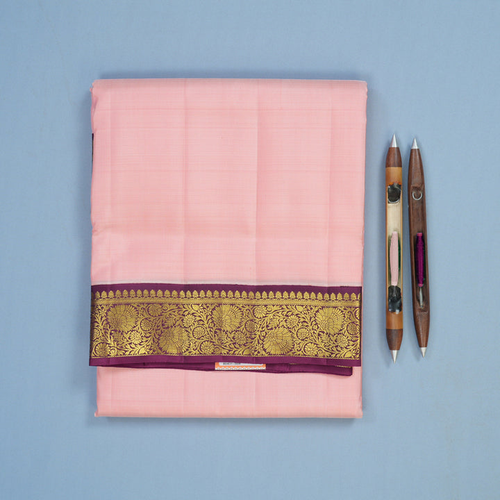 Hayagrivas Handloom Peach Pink Ten Yards Silk Saree with Vadamalli Purple Border KBE2467C1-5
