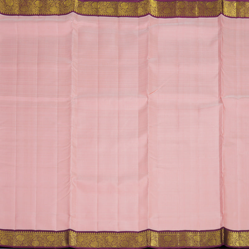 Hayagrivas Handloom Peach Pink Ten Yards Silk Saree with Vadamalli Purple Border KBE2467C1-5