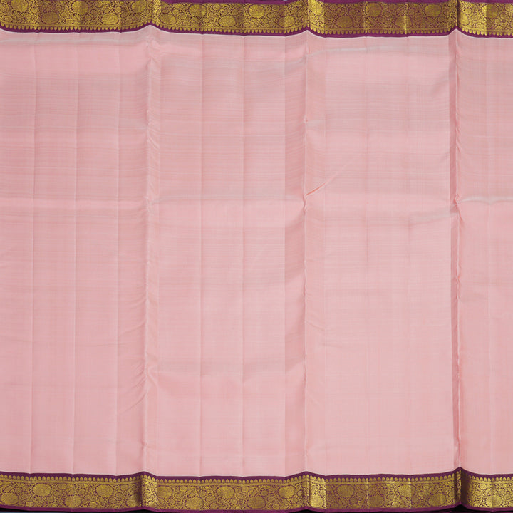 Hayagrivas Handloom Peach Pink Ten Yards Silk Saree with Vadamalli Purple Border KBE2467C1-5