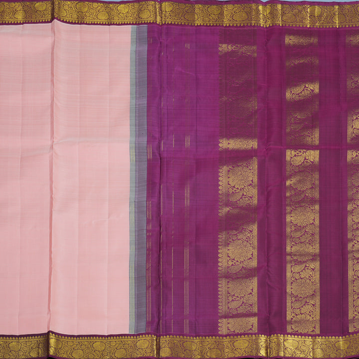 Hayagrivas Handloom Peach Pink Ten Yards Silk Saree with Vadamalli Purple Border KBE2467C1-5