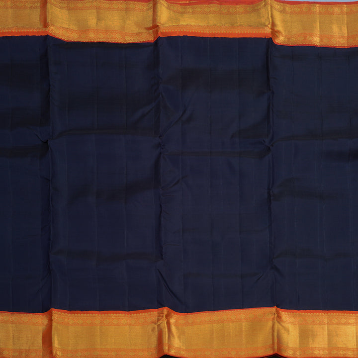 Hayagrivas Handloom Midnight Blue Ten Yards Silk Saree with Orange Border KBE2467C2-1