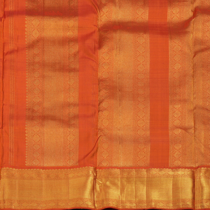 Hayagrivas Handloom Midnight Blue Ten Yards Silk Saree with Orange Border KBE2467C2-1