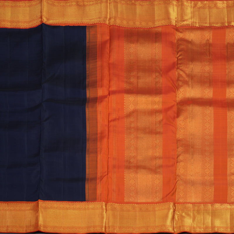 Hayagrivas Handloom Midnight Blue Ten Yards Silk Saree with Orange Border KBE2467C2-1