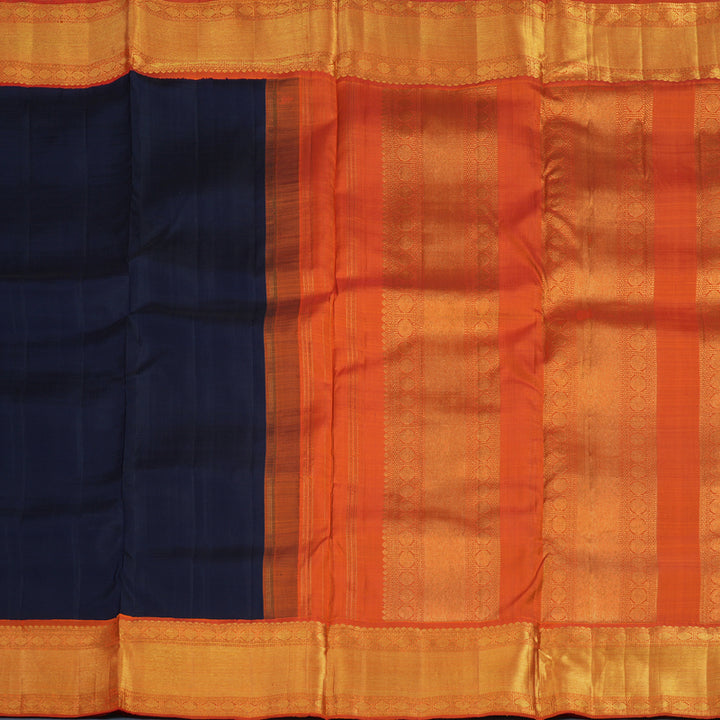 Hayagrivas Handloom Midnight Blue Ten Yards Silk Saree with Orange Border KBE2467C2-1